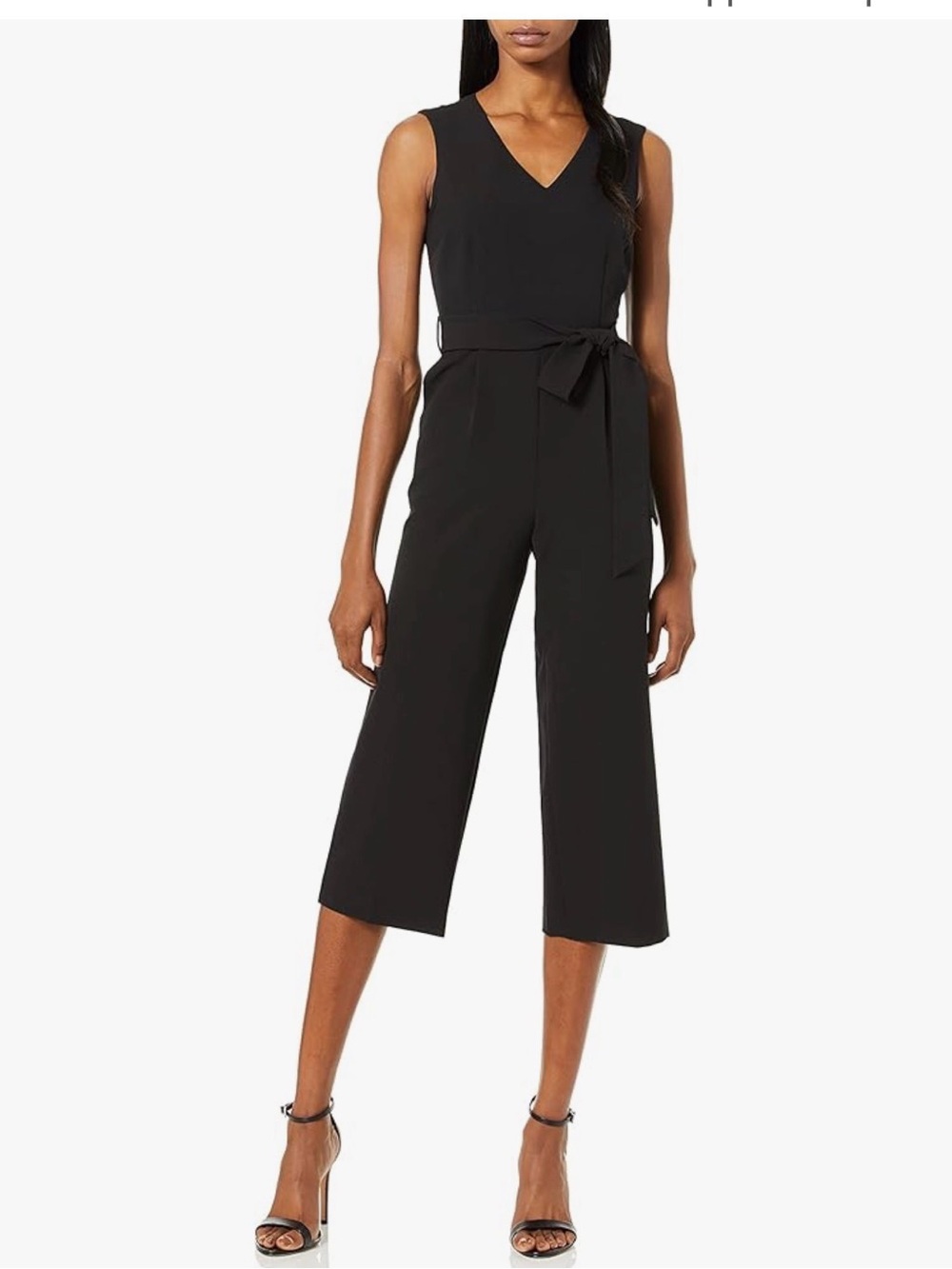Vince Camuto Black Sleeveless Midi Jumpsuit with Waist Tie